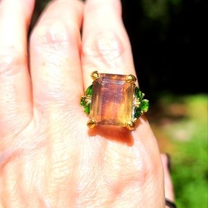 HUGE emerald cut Florite w/crisp green Peridot teardrop cut accent stones 8.25